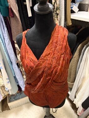 VINTAGE ✨Carmen Marc Valvo Signature Red-Orange Strapless Draped V-Neck Shirt
